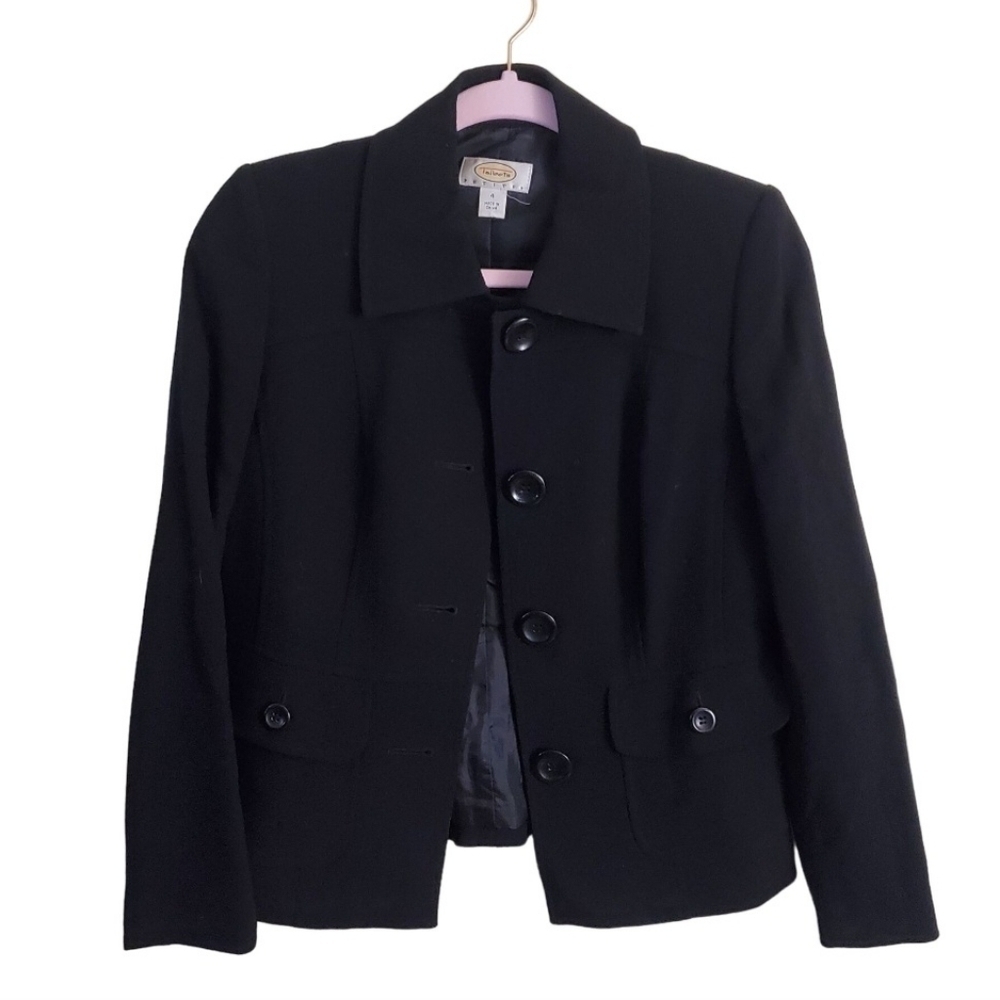 Talbots Vintage Black Wool Jacket Size 4P